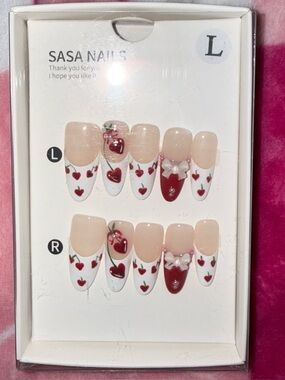 🔥5/$25🔥 New Handmade Acrylic Almond Large Cherry French Heart Press On Nails